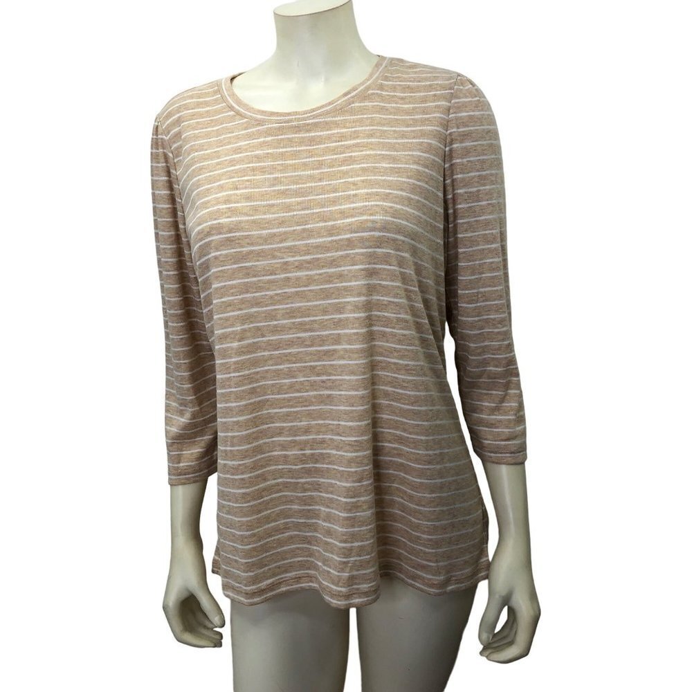 MICHAEL KORS STRIPED 3/4 SLEEVE KNIT TOP LG - Picture 2 of 5